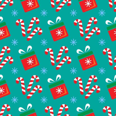 Seamless pattern with gift and sweet. Flat design. Christmas illustration. Design element for wallpaper, wrapping paper, banner or fabric.のイラスト素材