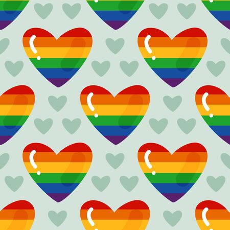 Seamless pattern with gay rainbow heart. LGBT pride symbol. Design element for fabric, banner, wallpaper or gift wrap.のイラスト素材