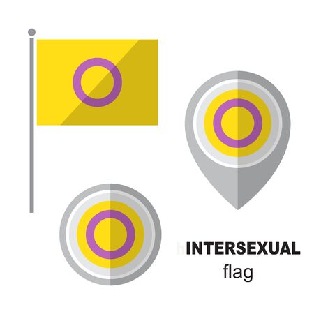 Intersexual flag and map pointer. Gay pride symbol. Design element for banner, poster or leaflet. Flat design.のイラスト素材