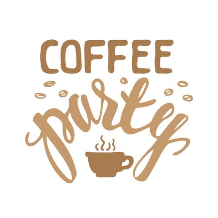 Lettering with coffee cup and beans. Coffee concept vector illustration. Design element for sticker, poster, magnet or leaflet.のイラスト素材