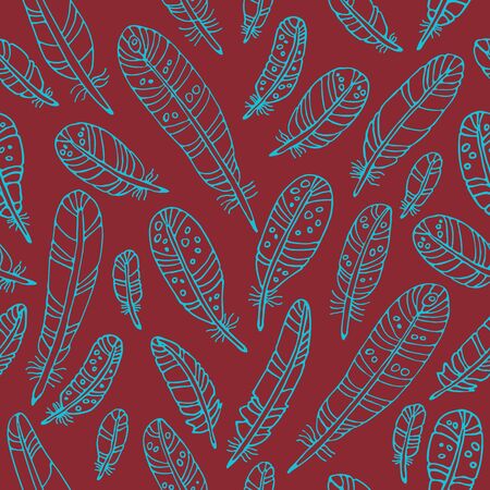 Seamless pattern with feathers floating. Design element for fabric, wallpaper or wrapping paper. Hand drawn style.のイラスト素材