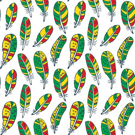 Seamless pattern with feathers floating. Design element for fabric, wallpaper or wrapping paper. Hand drawn style.のイラスト素材