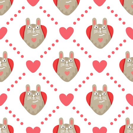 Seamless pattern with bunny and heart. Romantic vector illustration for Valentines Day. Flat design element for wallpaper, fabric, wrapping paper, banner.のイラスト素材