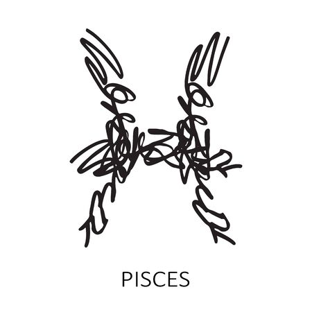 Zodiac sign Pisces isolated on white background. Zodiac constellation. Design element for horoscope and astrological forecast. Hand drawn style. Vector illustration.のイラスト素材