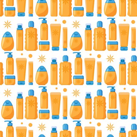 Seamless pattern with sunscreen cream and lotion on whiteのイラスト素材