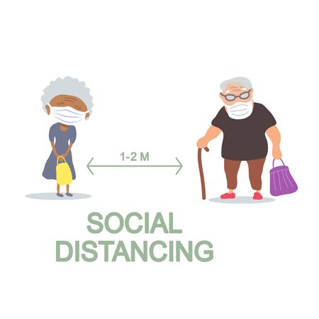 Social distancing to protect from COVID-19 coronavirus outbreak spreading concept. Keep the 1-2 meter distance. Conceptual vector illustration.のイラスト素材