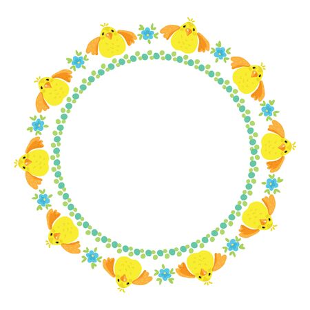 Border with chicken and flowers isolated on whiteのイラスト素材