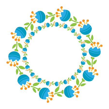 Spring  border with blue flowers isolated on whiteのイラスト素材