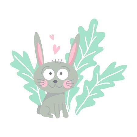 Greeting card template with funny Easter bunny isolated on whiteのイラスト素材