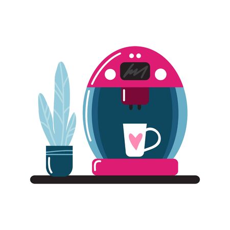 Coffee machine collection isolated on white background. Flat design vector illustration.のイラスト素材