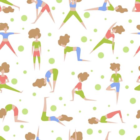 Seamless pattern with yoga poses.のイラスト素材