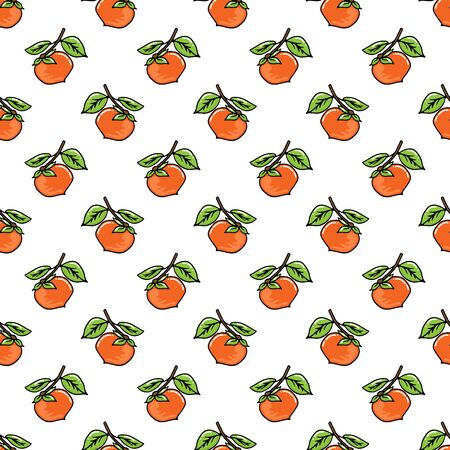 Seamless pattern with persimmon fruits. Hand drawn style. Vector illustration. Design element for fabric, banner, wallpaper, wrapping paper.のイラスト素材