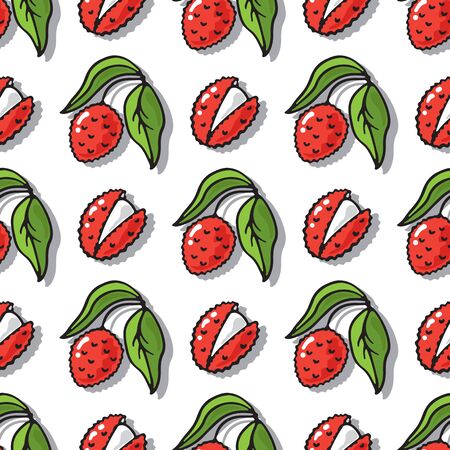 Seamless pattern with doodle lychees on white background. Vector illustration. Design element for banner, wallpaper, wrapping paper, fabric.のイラスト素材