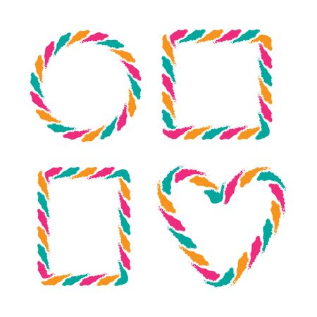 Bright abstract borders set  with colorful strips. Template for photo frame, greeting card, leaflet, booklet. Vector illustration.のイラスト素材