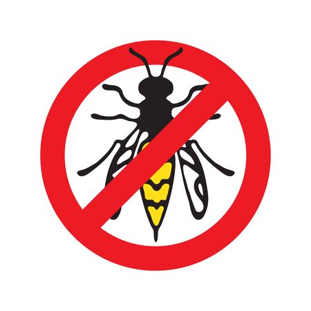 Wasp or bee or hornet stop symbol. A stinging insect. Hand drawn style. Design element for flyer, leaflet, sticker, booklet. Vector illustration.のイラスト素材