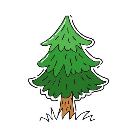 Hand drawn fir-tree isolated on white background. Doodle style. Vector illustration. Design element for greeting card, leaflet, booklet, poster, banner.のイラスト素材