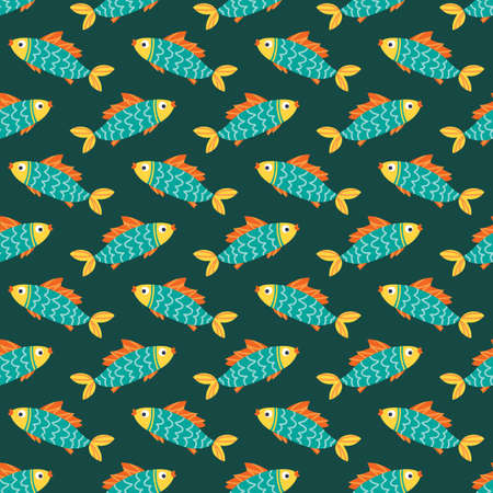 Seamless pattern with sea fish. Underwater life. Flat design. Vector illustration. Design element for fabric, wallpaper or wrapping paper.のイラスト素材