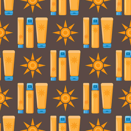 Seamless pattern with sunscreen cream and lotion.のイラスト素材