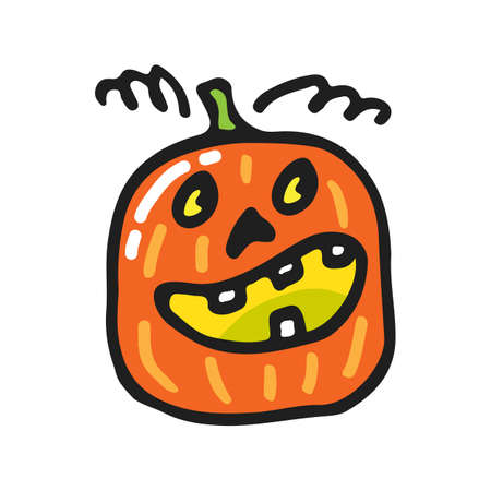 Cute Halloween pumpkins isolated on white background. Hand drawn. Doodle style. Vector illustration. Design element for stisker, magnet, leaflet, poster, booklet.のイラスト素材