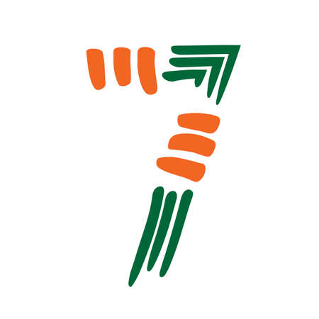 Colorful number 7 isolated on white background. Halloween color palette. Vector illustration. Design element for poster, leaflet, booklet, social media, greeting card.のイラスト素材