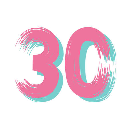 Grunge number 30 isolated on white background. Vector illustration. Design element for poster,...