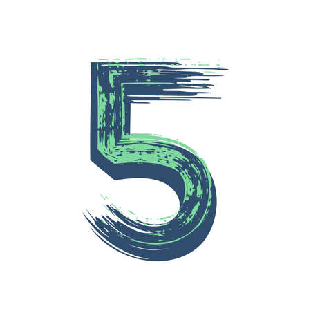 Grunge number 5 isolated on white background. Vector illustration. Design element for poster, leaflet, booklet, social media, greeting card.のイラスト素材