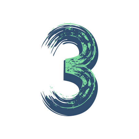 Grunge number 3 isolated on white background. Vector illustration. Design element for poster, leaflet, booklet, social media, greeting card.のイラスト素材