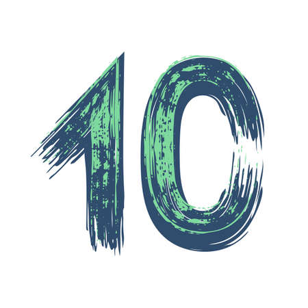 Grunge number 10 isolated on white background. Vector illustration. Design element for poster,...