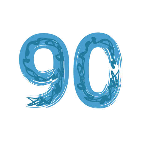Grunge number 90 isolated on white background. Vector illustration. Design element for poster, leaflet, booklet, social media, greeting card.のイラスト素材