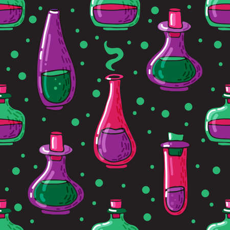 Seamless pattern with Halloween potion. Vector illustration. Design element for banner, wallpaper, wrapping paper, fabric.のイラスト素材