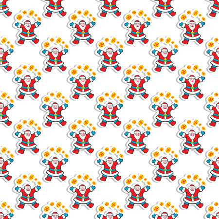 Seamless pattern with Santa and gift boxes. Flat design. Holiday New Year or Christmas vector illustration.のイラスト素材