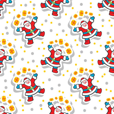 Seamless pattern with Santa and gift boxes. Flat design. Holiday New Year or Christmas vector illustration.のイラスト素材