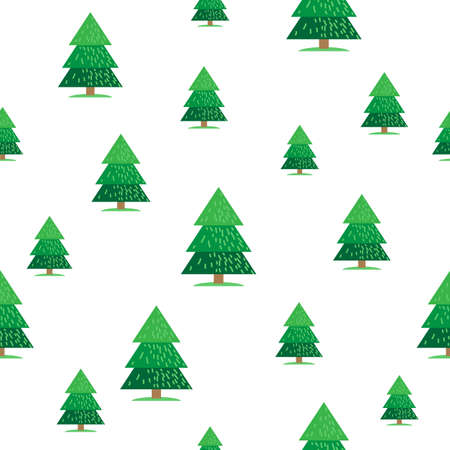 Seamless pattern with pines. Flat design. Holiday New Year or Christmas vector illustration. Design element for banner, wallpaper, wrapping paper or fabric.のイラスト素材