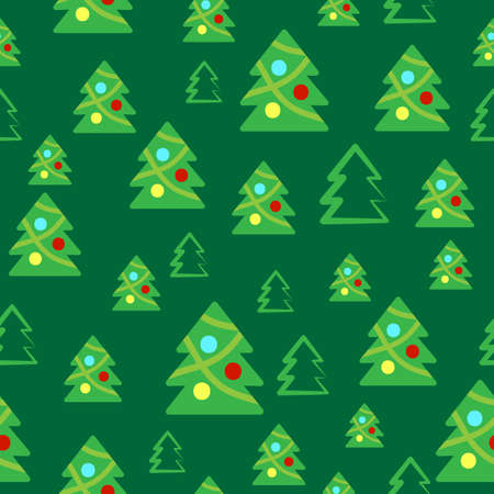 Seamless pattern with Christmas trees. Flat design. Holiday New Year vector illustration. Design element for banner, wallpaper, wrapping paper or fabric.のイラスト素材