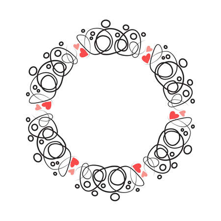 Doodle hand drawn circle frame isolated on white background. Vector illustration. Curly ornate swoosh border. Cute romantic curlicue scrawl style.のイラスト素材