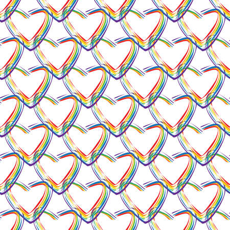 Seamless pattern with gay rainbow hearts. LGBT pride symbol. Design element for fabric, banner, wallpaper or gift wrap. Pride month.のイラスト素材