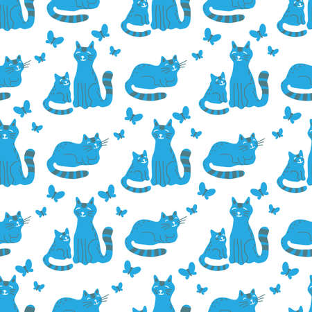 Cats and butterflies on whiteのイラスト素材