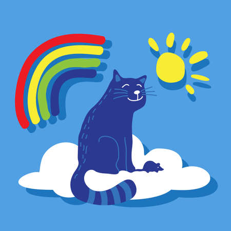 Cat and rainbow. The souls of pets in heaven.のイラスト素材