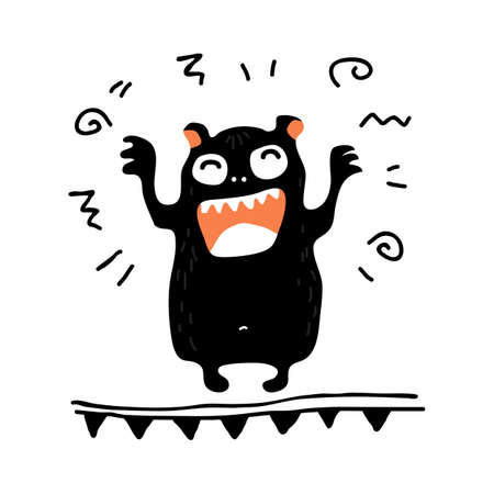 Happy cute monster isolated on white background. Halloween characters vector illustration. Flat design element for poster, banner, leaflet, sticker, magnet.のイラスト素材