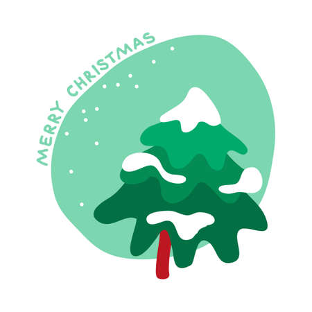 Christmas tree on blue background. Flat design. Holiday New Year or Christmas vector illustration. Design element for booklet, greeting card, poster, leaflet.のイラスト素材