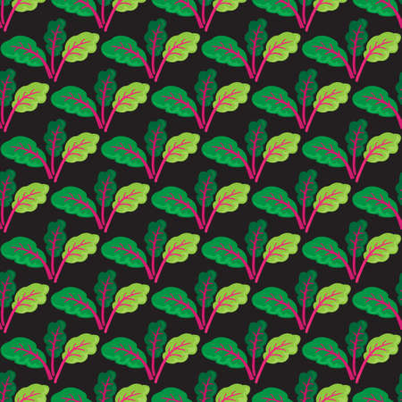 Mangold or swiss chard or beetroot seamless paper. Healthy food nutrition product. Lifestyle concept, culinary herb. Design element for fabric, wallpaper, wrapping paper, menu, farm product promotion, healthy food, culinary.のイラスト素材