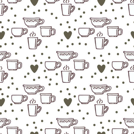 Seamless pattern with coffee cups. Doodle style. Design element for banner, wrapping paper, fabric. vector illustration.のイラスト素材