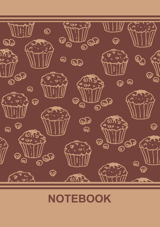 Notebook or book cover design with cupcakes. vector illustration.のイラスト素材