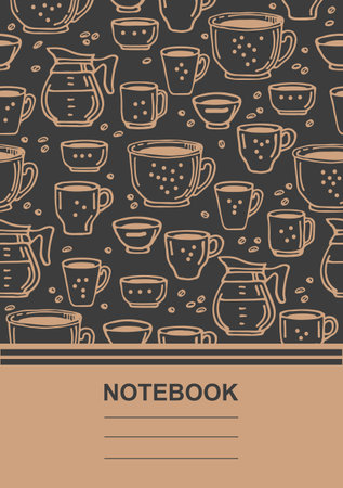 Notebook or book cover design with coffee cups. vector illustration.のイラスト素材