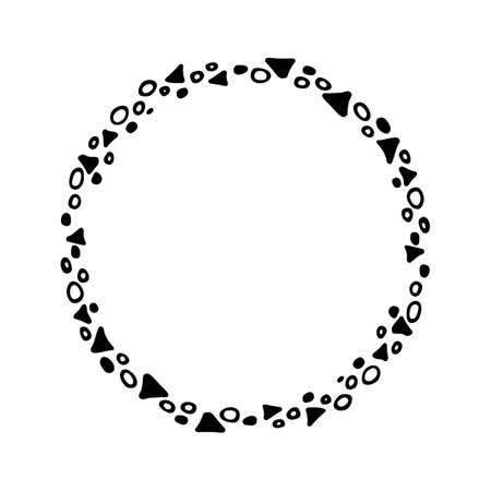 Doodle hand drawn circle frame isolated on white background. vector illustration. Curly ornate swoosh border. Cute romantic curlicue scrawl style.のイラスト素材