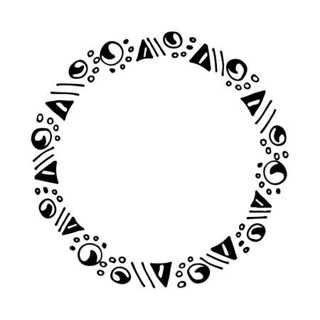 Doodle hand drawn circle frame isolated on white background. vector illustration. Curly ornate swoosh border. Cute romantic curlicue scrawl style.のイラスト素材