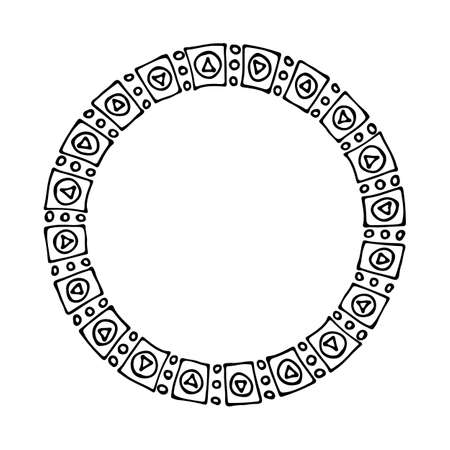 Doodle hand drawn circle frame isolated on white background. vector illustration. Curly ornate swoosh border. Cute romantic curlicue scrawl style.のイラスト素材