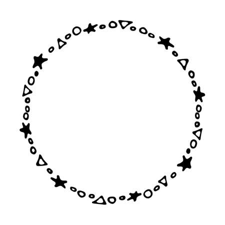 Doodle hand drawn circle frame isolated on white background. vector illustration. Curly ornate swoosh border. Cute romantic curlicue scrawl style.のイラスト素材