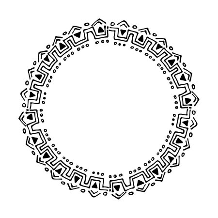 Doodle hand drawn circle frame isolated on white background. vector illustration. Curly ornate swoosh border. Cute romantic curlicue scrawl style.のイラスト素材