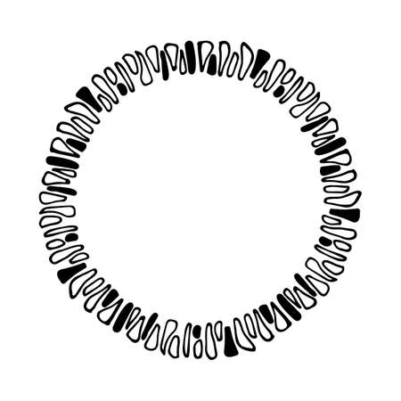 Doodle hand drawn circle frame isolated on white background. vector illustration. Curly ornate swoosh border. Cute romantic curlicue scrawl style.のイラスト素材